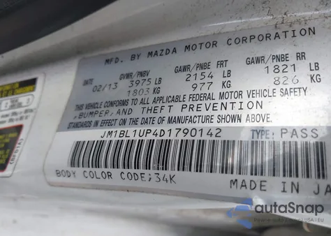 2013 Mazda Mazda3 I Sport z USA, uszkodzony, nr VIN JM1BL1UP4D1790142